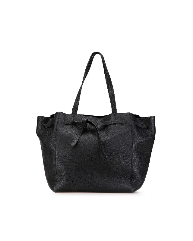 Small Leather Phantom Cabas Tote with Drawstring Closure and Interior Pockets