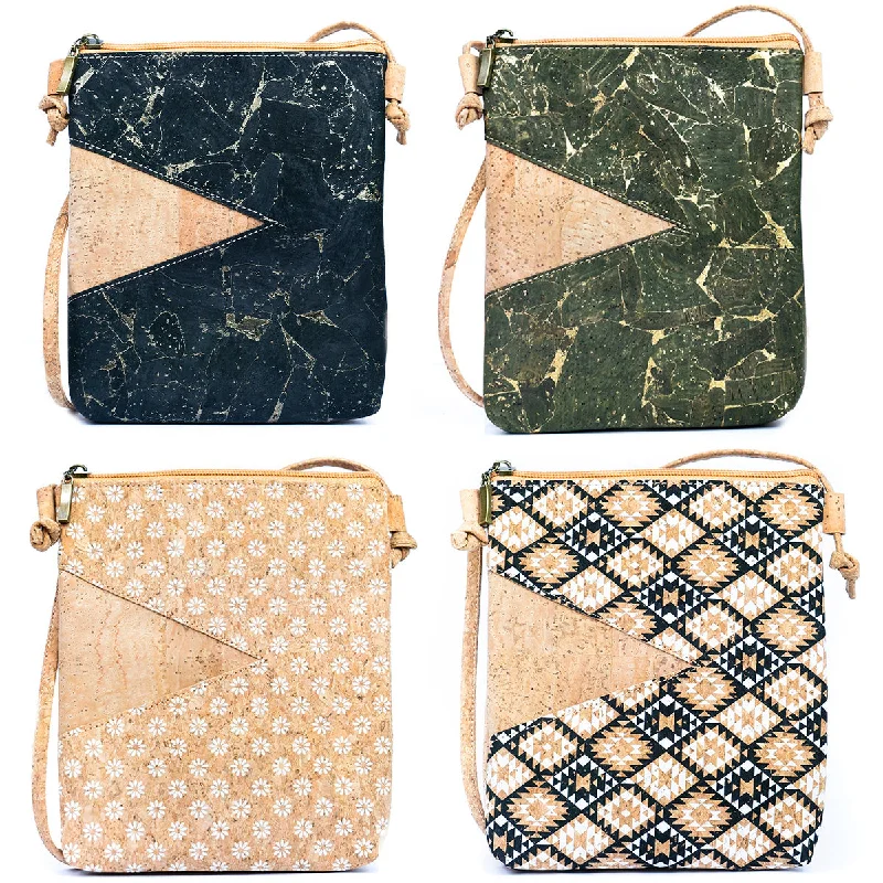 Sleek nylon crossbody bags for sporty vibes -Geometric Cut Style Natural Cork Ladies' Crossbody Phone Bag BAGP-271-MIX-4 (4units)