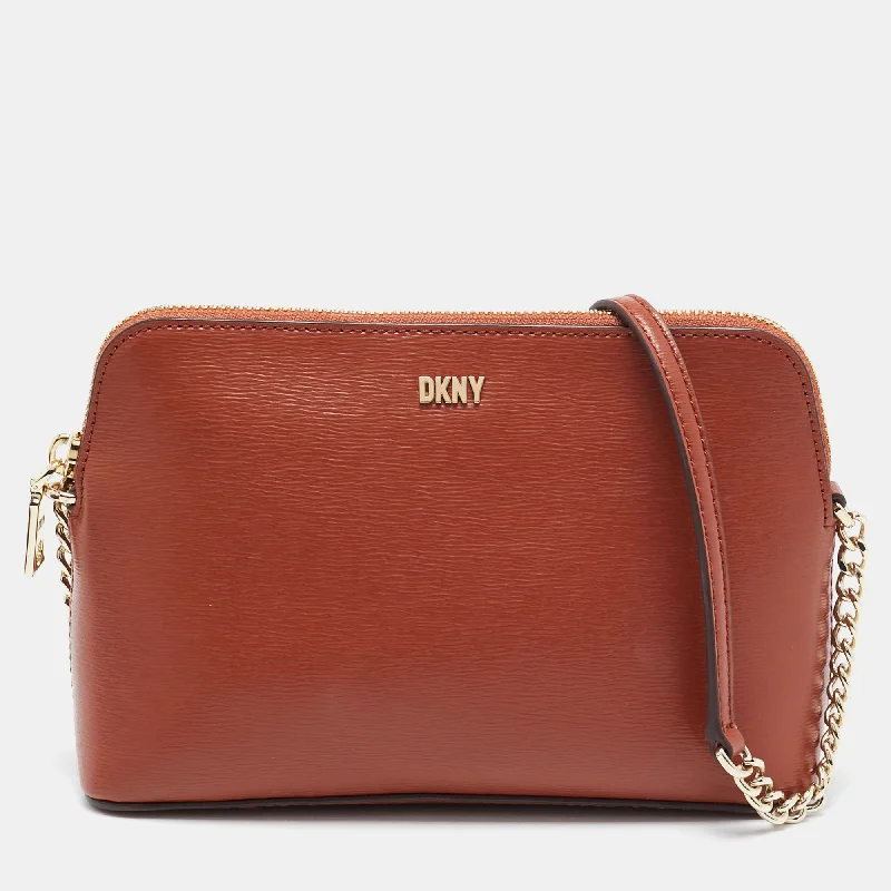 Adjustable strap crossbody bags for custom comfort -Dkny Brown Leather Dome Crossbody Bag