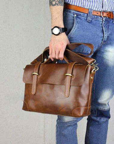 Elegant leather satchels for women with vintage-inspired designs for classic appeal -Handmade leather men Briefcase messenger brown coffee shoulder bag vintage bag