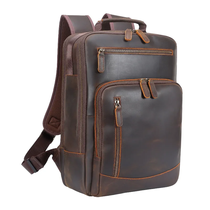 Timeless satchels for women with classic leather and brass hardware for style -Vintage Leather Travel 15.6 Inches Laptop Backpack - Dark Brown