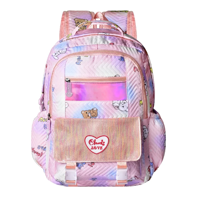 Compact hiking backpack with rain cover included -clouds love 15.6 Inch College Cute Bookbag Anti Theft Women Casual backpack for Teen School Girls laptop bag (Peach)