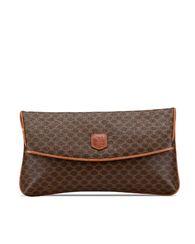 Coated Canvas Clutch with Leather Trim and Interior Zip Pocket