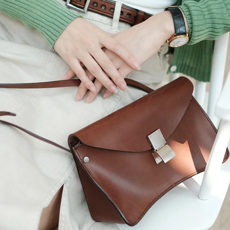 Casual leather crossbody bags for daily wear -Small Women's Vintage Leather Crossbody Satchel Purse Shoulder Bag For Women