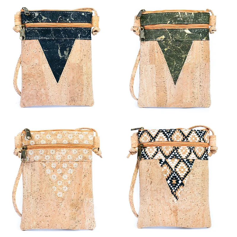 Trendy crossbody bags with tassel accent details -Triangle-Cut Natural Cork Women's Crossbody Bag with 2 Zipper Compartments BAGP-272-MIX-4 (4units)