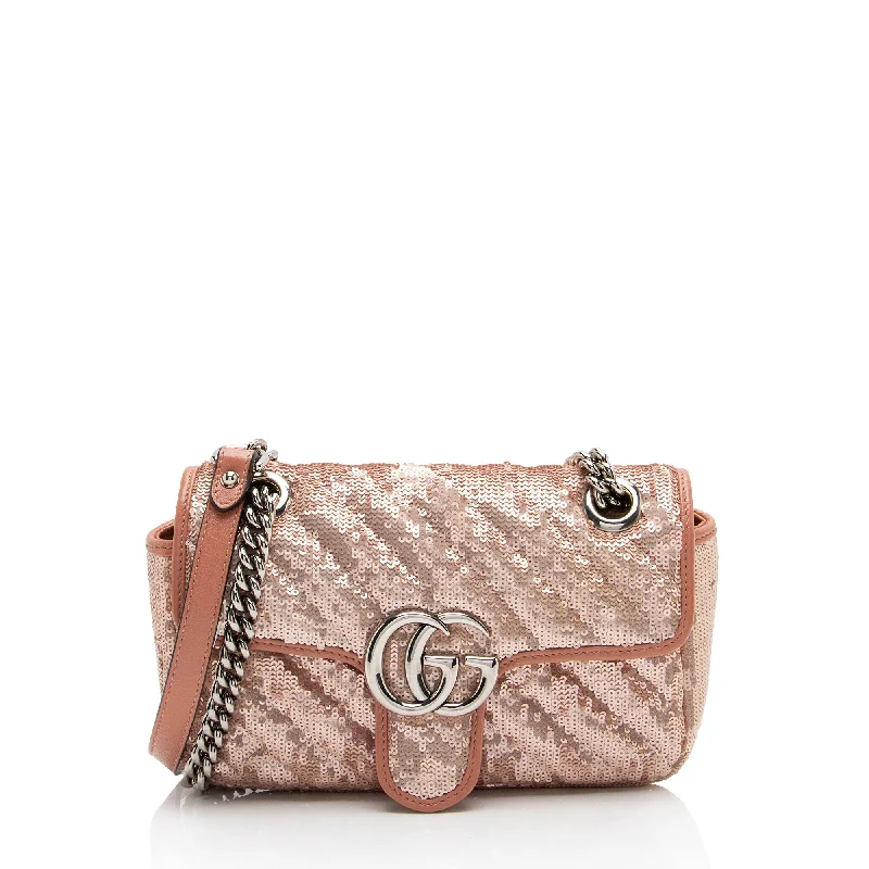 Trendy crossbody bags with metallic finish shine -Gucci Matelasse Sequin GG Marmont Mini Flap Bag