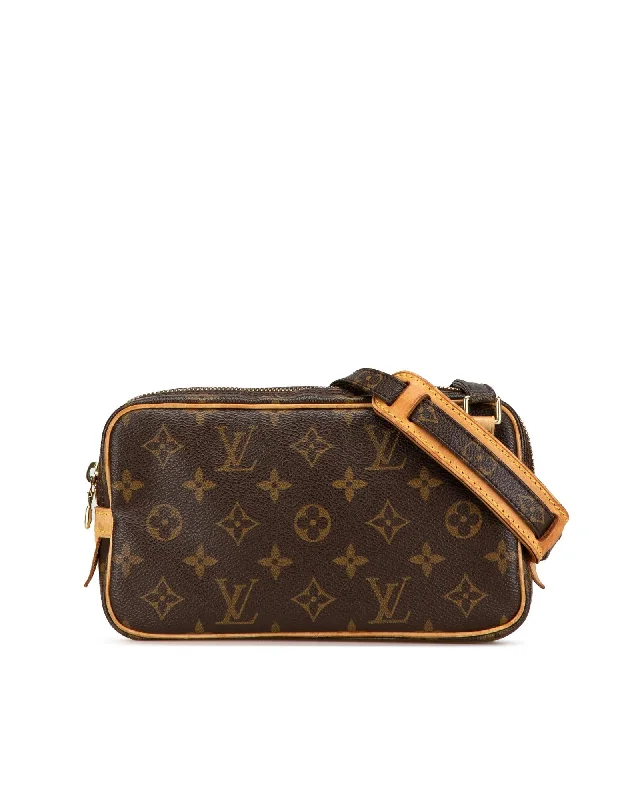 Monogram Canvas Pochette with Adjustable Strap and Top Zip Closure