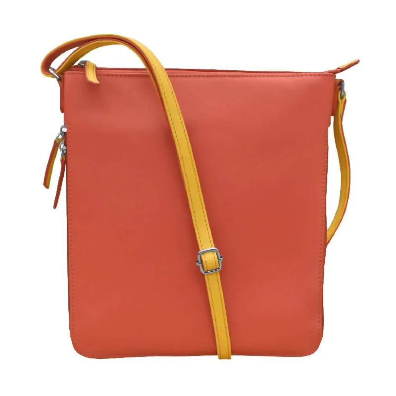 Trendy crossbody bags with metallic finish shine -Women's Expandable Crossbody Bag In Coral Sunshine