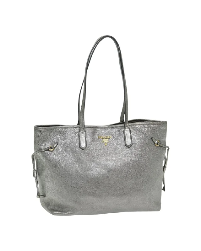 Leather Tote Bag with Gold Tone Hardware