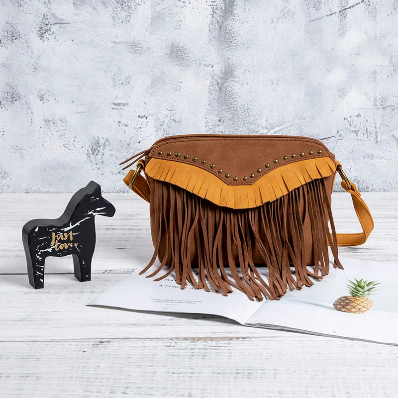 Lightweight leather crossbody bags for summer ease -Womens Vegan Leather Fringe Crossbody Bag Western Purse With Fringe Boho Purses for Women