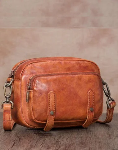 Versatile satchels for men with convertible straps for both shoulder and crossbody wear -Brown Vintage Mens Leather Small Messenger Bag Side Bag Postman Bag Courier Bag for Men