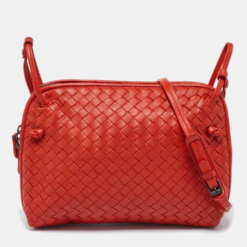 Adjustable leather crossbody bags for all-day wear -Bottega Veneta Orange Intrecciato Leather Nodini Crossbody Bag