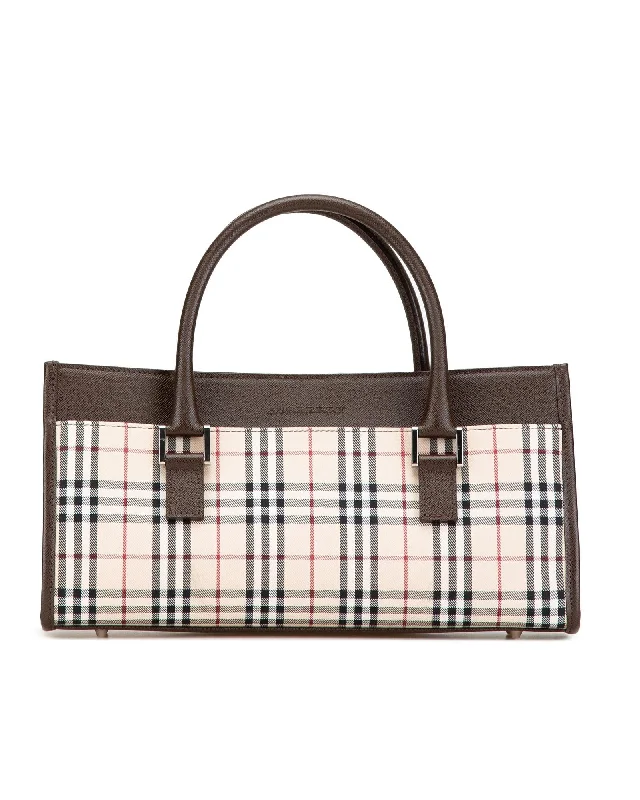 House Check Canvas Handbag with Leather Trim and Rolled Handles