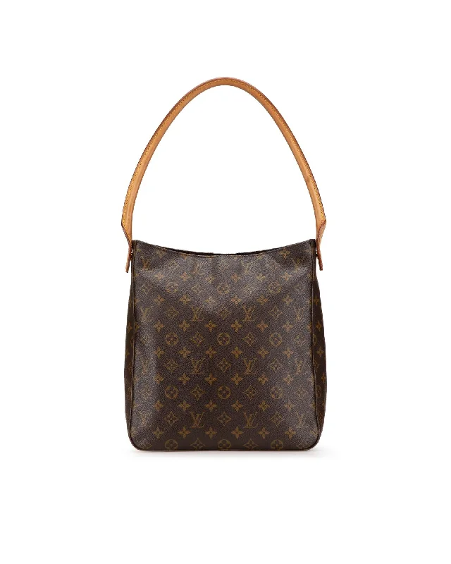 Monogram Canvas Shoulder Bag with Leather Strap and Multiple Pockets