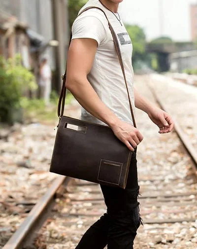 Vintage satchels for women with distressed leather for a retro-inspired fashion statement -Fashion Black Mens Leather 10 inches Mens Gray Messenger Bag Brown Courier Bag Clutch Bag for Men