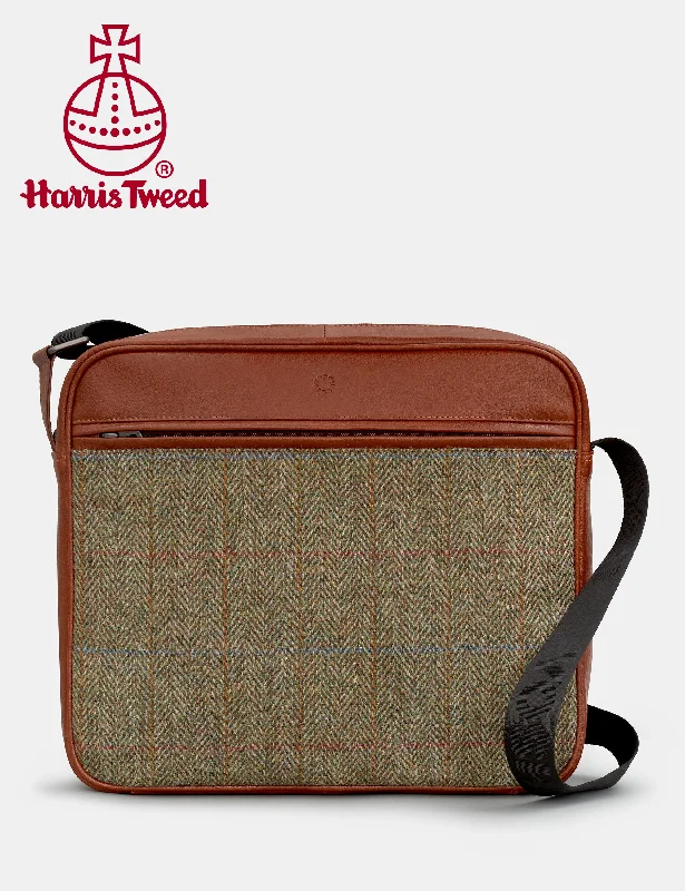 Vintage leather satchels for men with a worn-in look for retro charm -Harris Tweed & Brown Leather Messenger Bag