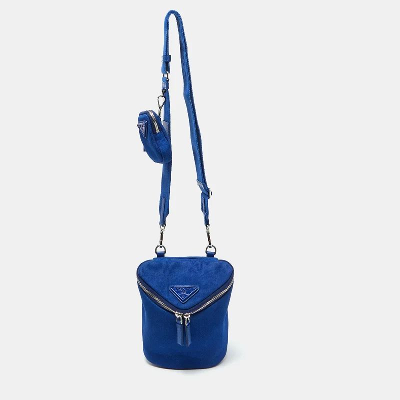 Eco-friendly satchels made from recycled materials for a sustainable lifestyle -Prada Blue Canvas Triangle Logo Crossbody Bag