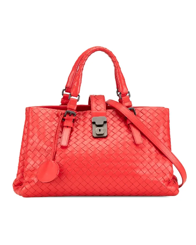 Designer satchels with structured bodies for a sleek, professional appearance -Small Intrecciato Woven Leather Roma Satchel with Detachable Strap