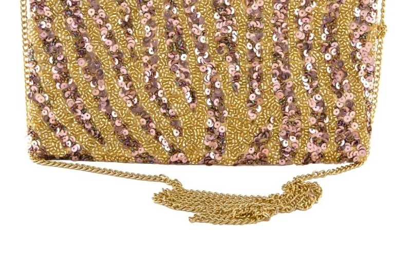 Vintage crossbody bags for retro style appeal -Seed Bead & Sequin Zebra Print Purse In Gold