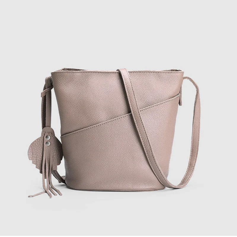 Affordable crossbody bags for budget-conscious fashion lovers -Womens Genuine Leather Bucket Bag Crossbody Bags Purse Shoulder Bag