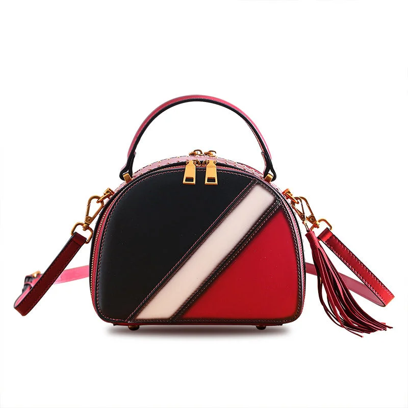 Anti-theft travel crossbody bags for safety abroad -Half Round Red Leather Crossbody Bags Shoulder Bag Purses for Women