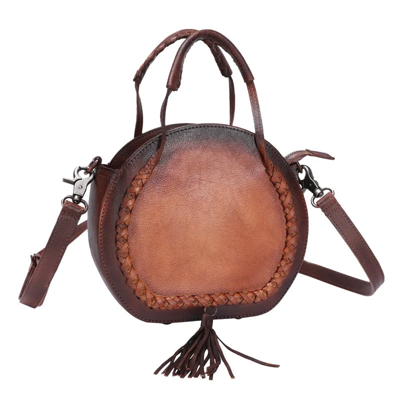 Lightweight sling crossbody bags for active days -Boho Leather Womens Fringe Crossbody Bag Purse Circle Bag for Women