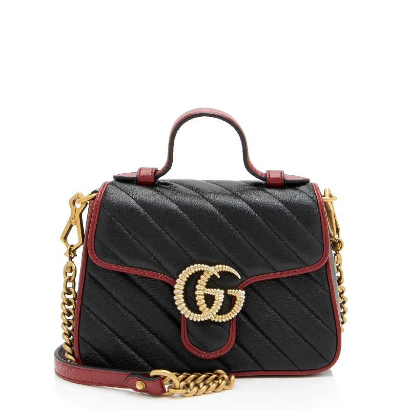 Multi-compartment crossbody bags for travel convenience -Gucci Matelasse Leather Torchon GG Marmont Mini Top Handle