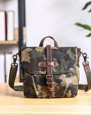 Minimalist satchels for men with clean lines for modern, understated fashion -Camouflage Waxed Canvas Leather Mens Waterproof Side Bag Postman Bag Messenger Bag for Men