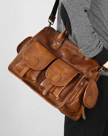 Affordable satchels for women with simple yet sophisticated leather designs -Vintage Leather Brown Mens Travel Bags Messenger Bag Shoulder Bag for Men