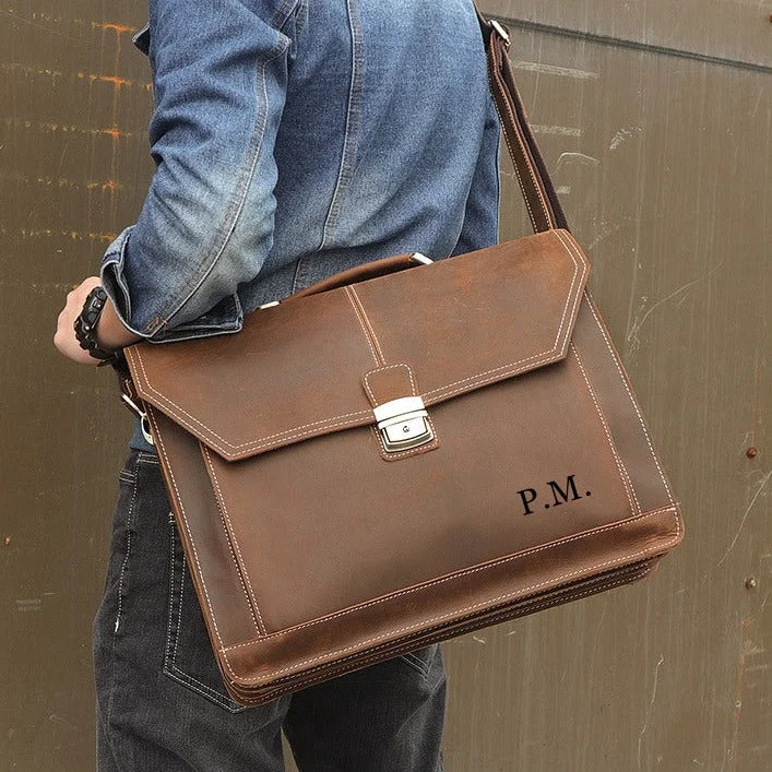 Classic satchels for men with a timeless design and high-quality leather construction -Leather Shoulder Briefcase, Messenger Bag, Leather Laptop Bag, Leather Business Bag, Men's Bag, Handmade Bag