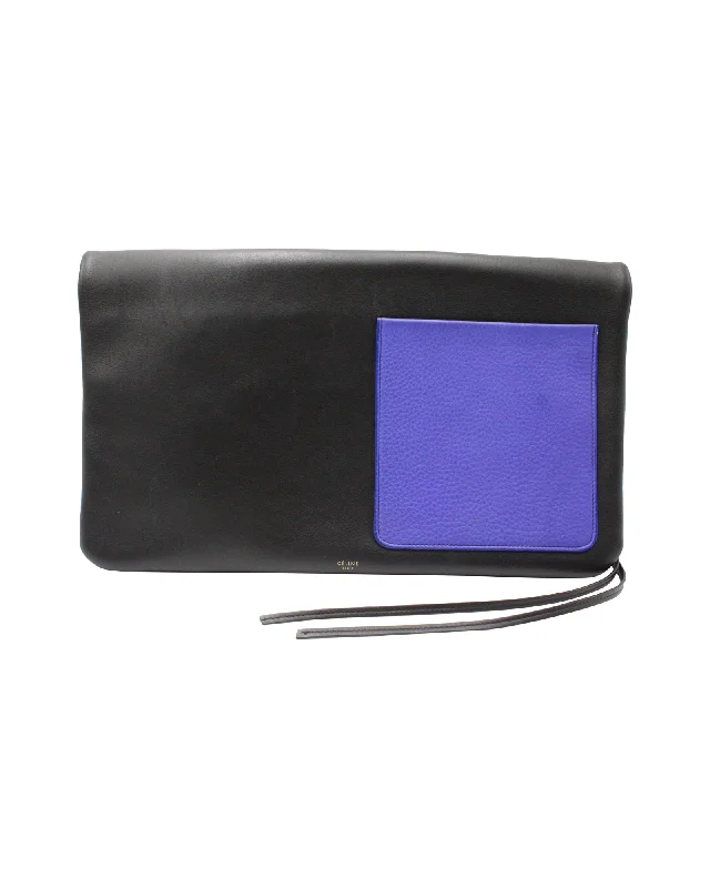 Elegant leather satchels for women with vintage-inspired designs for classic appeal -Celine Folded Clutch Bag in Black and Purple Leather