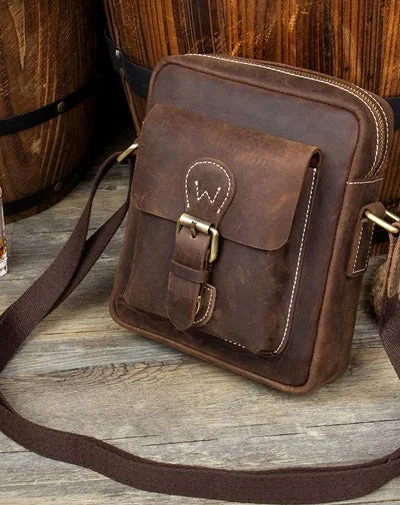 Lightweight satchels for women with bright colors for a bold statement -Casual Dark Brown Leather Mens Mini Vertical Messenger Bag Small Side Bags Postman Bag for Men