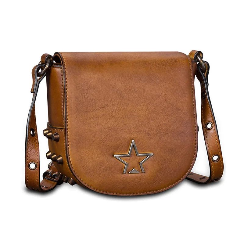 Anti-theft leather crossbody bags for urban safety -Vintage Womens Tan Leather Crossbody Saddle Bag Small Satchel Purse for Women