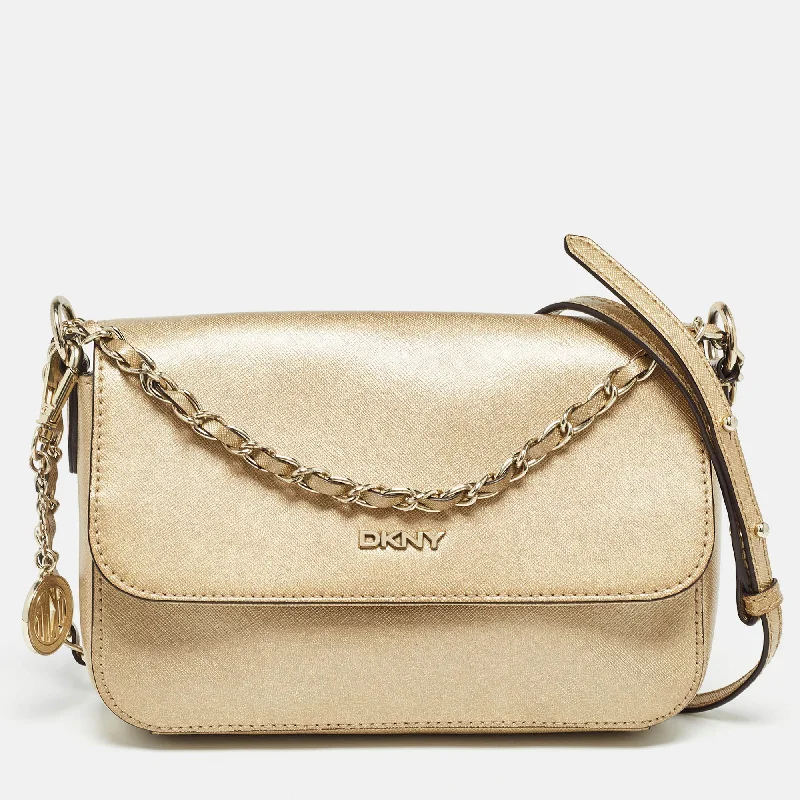 Eco-friendly leather crossbody bags for green living -Dkny Gold Leather Logo Flap Crossbody Bag