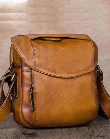 Affordable satchels for women with simple yet sophisticated leather designs -Brown Mens Leather Vintage Vertical Small Messenger Bags Small Side Bag Blue Courier Bag for Men