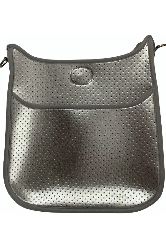 Affordable canvas crossbody bags for student budgets -Mini Perforated Neoprene Messenger Bag In Silver