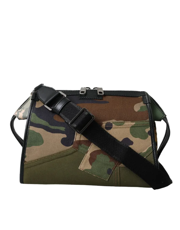 Eco-friendly canvas satchels with vegan leather details for sustainable fashion -Dolce & Gabbana multi Camouflage Patchwork Crossbody Men's Bag