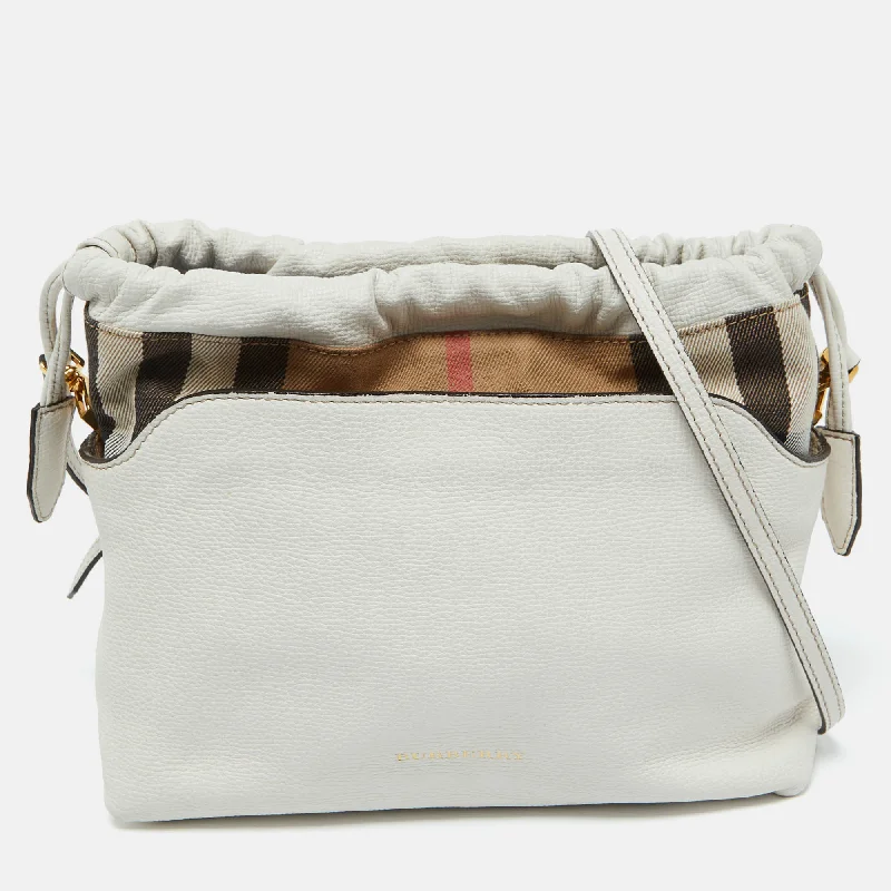 Anti-theft crossbody bags with RFID protection -Burberry Off White/beige House Check Canvas And Leather Little Crush Crossbody Bag