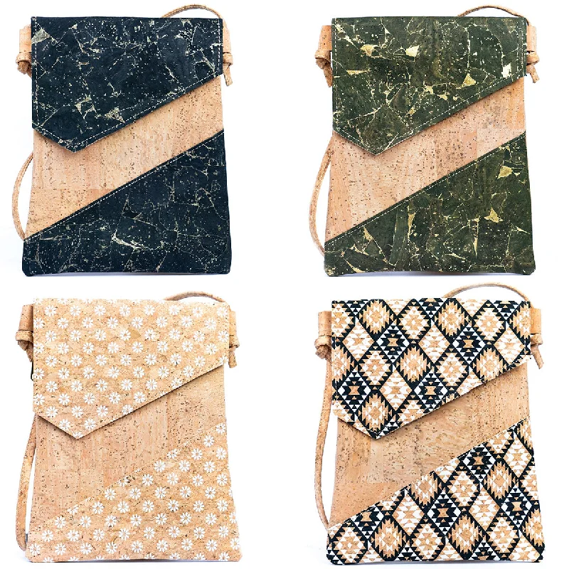 Soft suede crossbody bags for cozy style -Geometric Cut Style Natural Cork Women's Crossbody Bag BAGP-270-MIX-4 (4units)