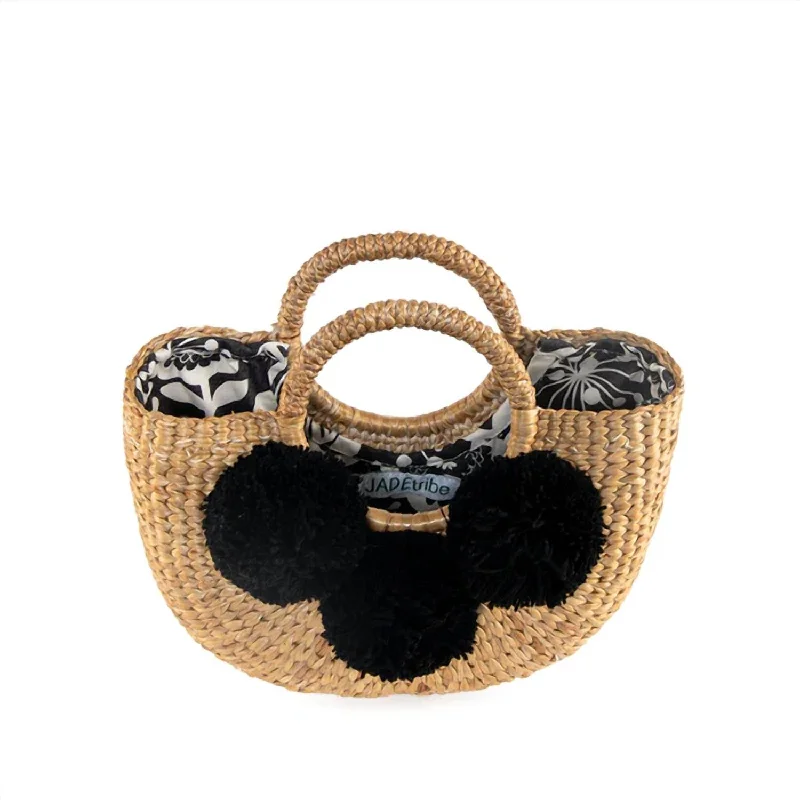 Lightweight crossbody bags with breathable mesh panels -Sabai Basket Mini 3 Pom In Natural/black