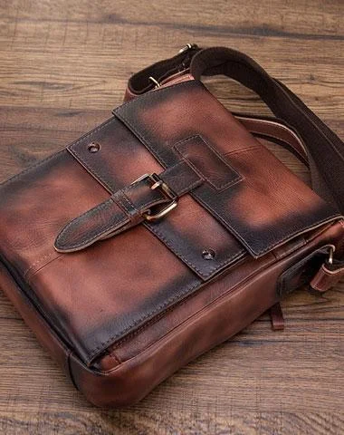 Designer satchels with structured bodies for a sleek, professional appearance -Cool Mens Leather Vintage Small Side Bag Small Messenger bag Shoulder bag For Men