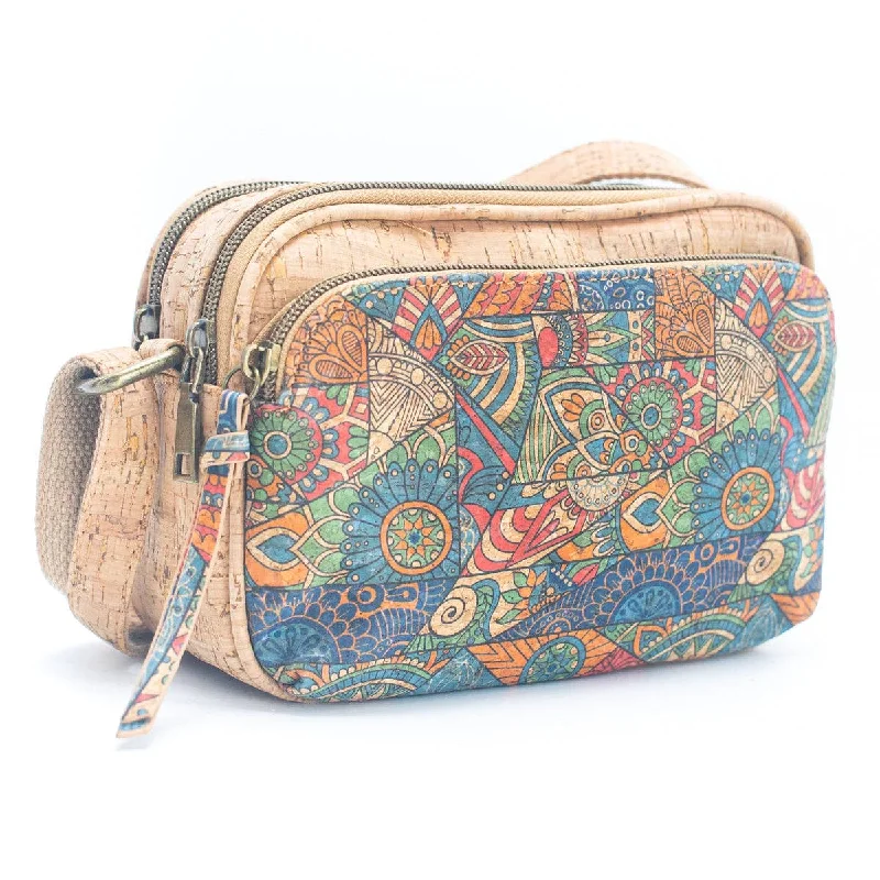 Eco-friendly leather crossbody bags for green living -Natural Cork Women's Printed Crossbody Bag BAGF-036