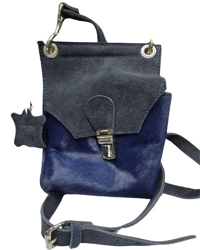 Elegant sling crossbody bags for party nights -Women's Leather Hair On Cell Phone Crossbody Bag In Navy Blue