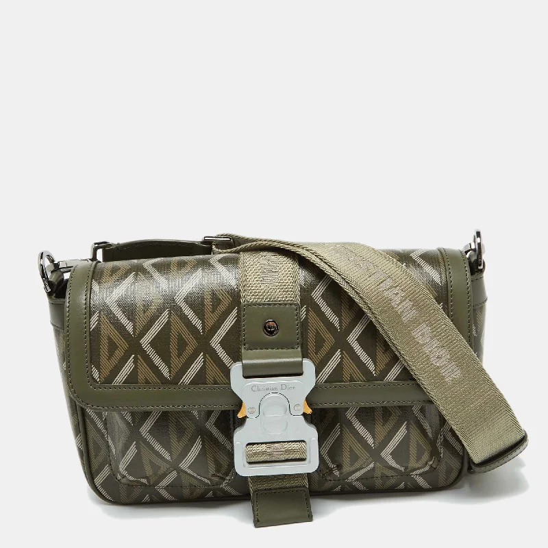 Classic satchels for men with a timeless design and high-quality leather construction -Dior Olive Green Diamond Coated Canvas And Leather Hit The Road Bag