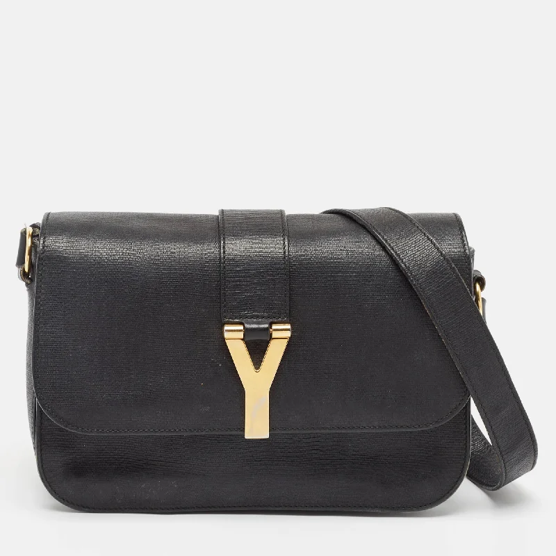 Durable leather crossbody bags for tough use -Saint Laurent Black Leather Ligne Y Crossbody Bag