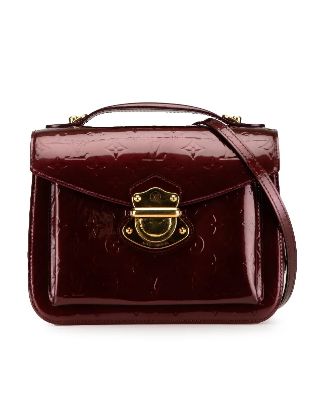 Monogram Vernis Leather Top Handle Bag with Detachable Strap and Push Lock Closure