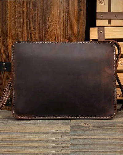 Sleek satchels for men with contemporary designs for a polished look -Cool Dark Brown Leather 11 inches Mens Courier Bag Casual Messenger Bags Clutch Postman Bags for Men