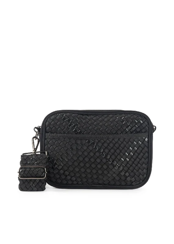 Elegant sling crossbody bags for party nights -Drew Noir Woven Crossbody