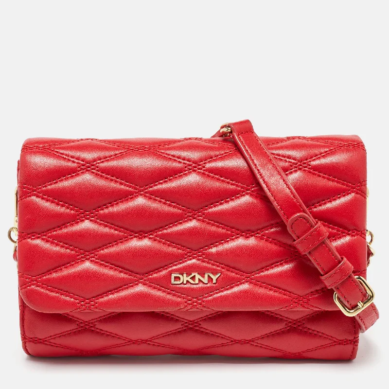 Large nylon crossbody bags for extra storage -Dkny Red Quilted Leather Flap Chain Crossbody Bag