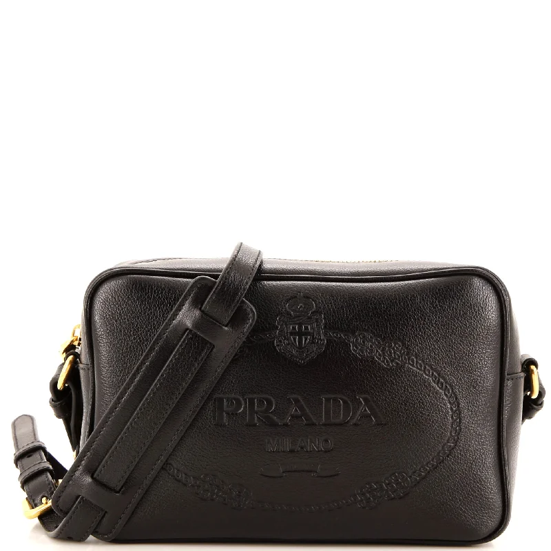 Chic black crossbody bags for evening chic -Logo Camera Bag Embossed Leather Small